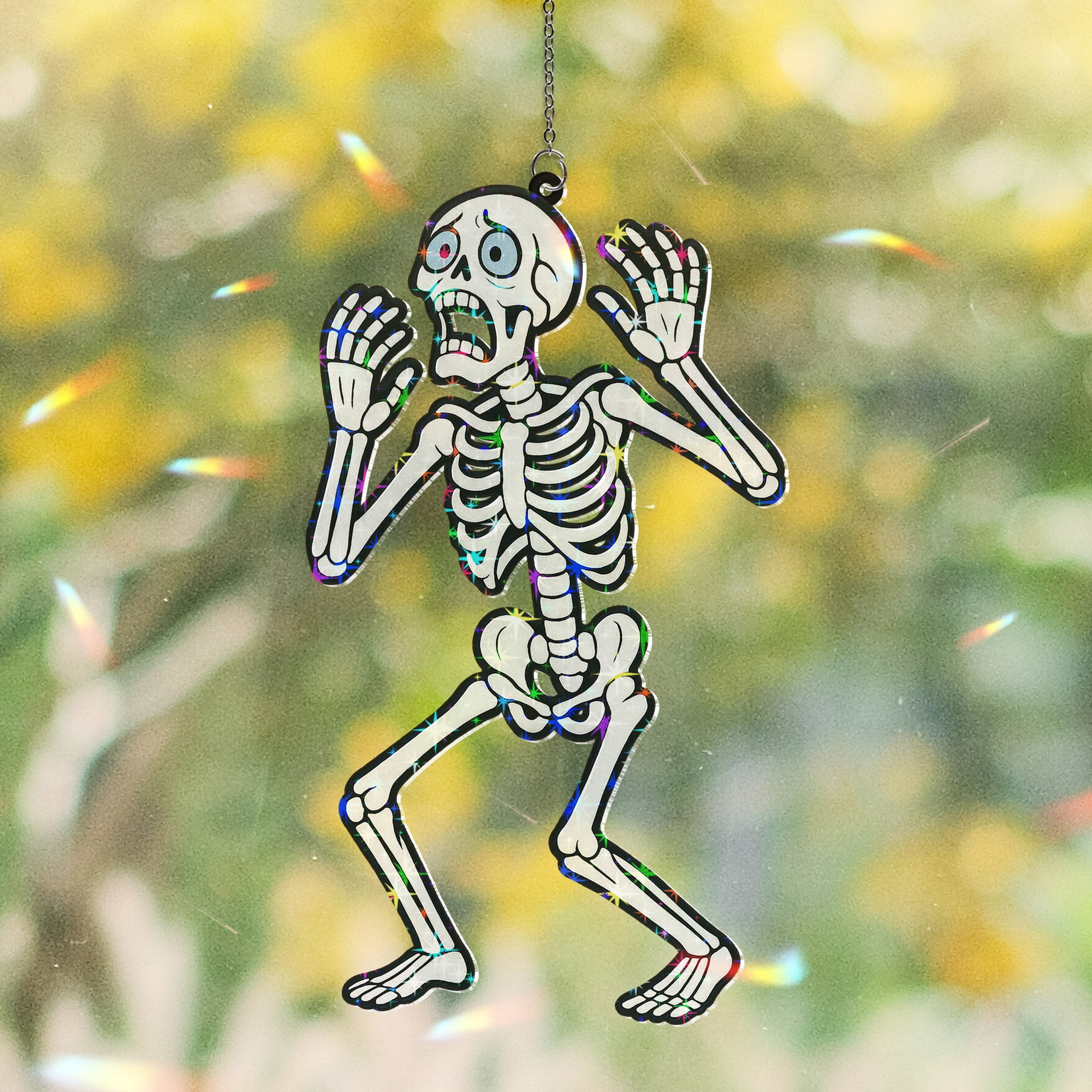 Lotusprinthandmade Funny Halloween Skeleton Spooky Graphic Custom Shape Star Hologram Ornament 12in, Halloween Skeleton Hologram Decoration