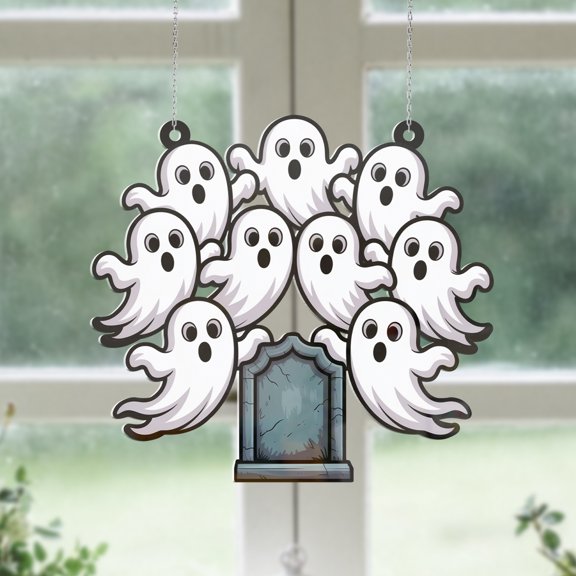 Lotusprinthandmade Funny Halloween Skeleton Spooky Graphic Custom Shape Window Hanging Acrylic Ornament (4x4), Skeleton Halloween Window Hanging Decoration