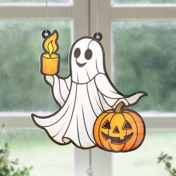 Lotusprinthandmade Funny Halloween Skeleton Spooky Graphic Custom Shape Window Hanging Acrylic Ornament With Acrylic Charm (10in), Skeleton Halloween Window Hanging Decoration