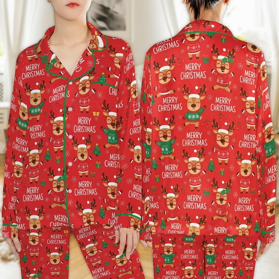 Lotusprinthandmade Funny Reindeer Merry Christmas All-over Print Satin Pajamas Set (2XL), funny christmas pajama set
