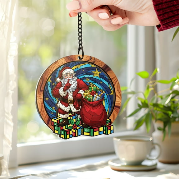 Lotusprinthandmade Funny Santa Claus Custom Shape Window Hanging Suncatcher 8.9in, Christmas Holiday Hanging Decor