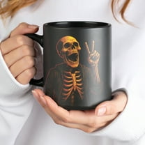 Lotusprinthandmade Funny Skeleton Black Ceramic Mug (11oz) (Made In US), Skeleton Themed Mug, Skeleton Halloween Mug