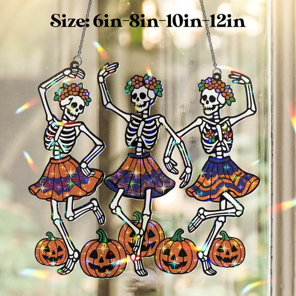 Lotusprinthandmade Funny Skeleton with Pumpkin Halloween Custom Shape Star Hologram Ornament 5in, halloween themed skeleton ornament