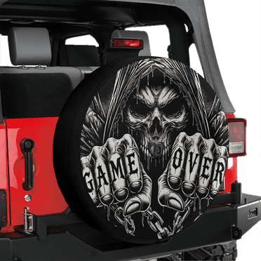 Lotusprinthandmade Funny Skull Spare Tire Cover With Backup Camera Hole, Skull Spare Tire Cover