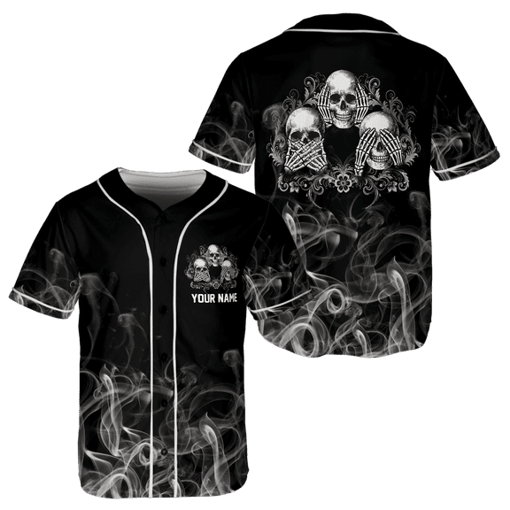 Lotusprinthandmade Funny Skulls Halloween Unisex Baseball Jersey XS-5XL Multicolor (5XL)
