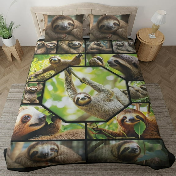 Lotusprinthandmade Funny Sloth 3D Bedding Set (Made in Vietnam) (68x88), adorable sloth print bedspread, cute sloth comforter set