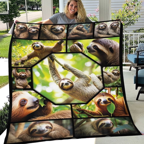 Lotusprinthandmade Funny Sloth Fleece Blanket 2 Sizes (60"x50")
