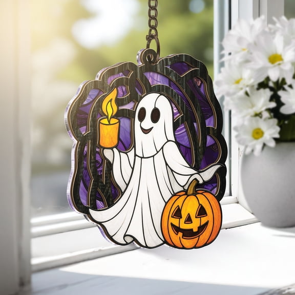 Lotusprinthandmade Funny Spooky Halloween Custom Shape Window Hanging Suncatcher 3.5in, Halloween Suncatcher Window Hanging Gift
