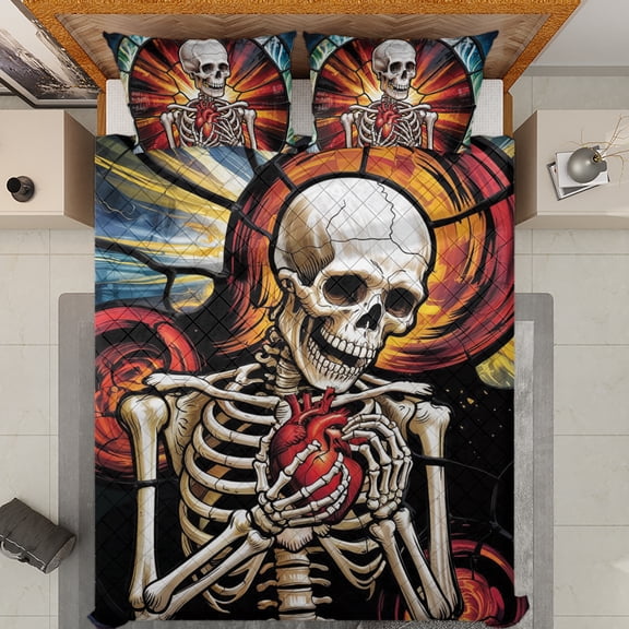 Lotusprinthandmade Funny Spooky Halloween Quilt Bedding Set (White Binding) 5 Sizes (Made in Vietnam) (55x60)— Halloween Quilt Bedding Set Design