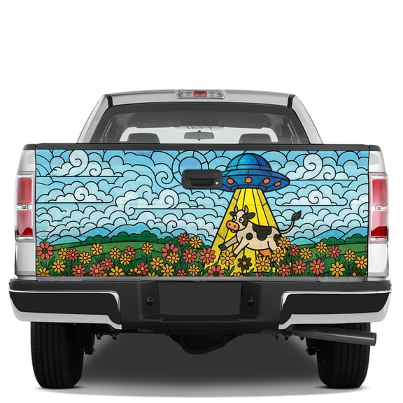 Lotusprinthandmade Funny UFO and Cow Tailgate Wrap 2 Sizes (24"x58"), Cow Tailgate Wrap