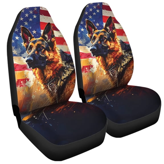 Lotusprinthandmade German Shepherd Dog America Flag Front Car Seat Cover One Size