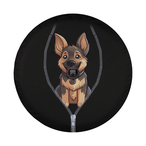 Lotusprinthandmade German Shepherd Dog Cute Animals Collection Zipper Pattern Spare Tire Cover With Backup Camera Hole 6 Sizes