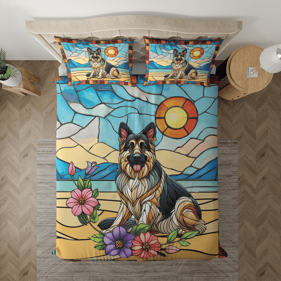 Lotusprinthandmade German Shepherd Dog Pattern Bedding Set, Multicolor, 104x88