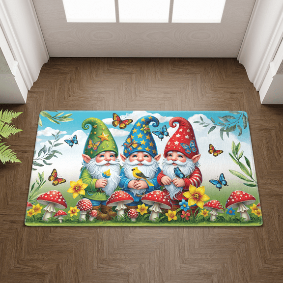 Lotusprinthandmade Gnome Spring Welcome Doormat 15" x 25", Gnome Welcome Doormat