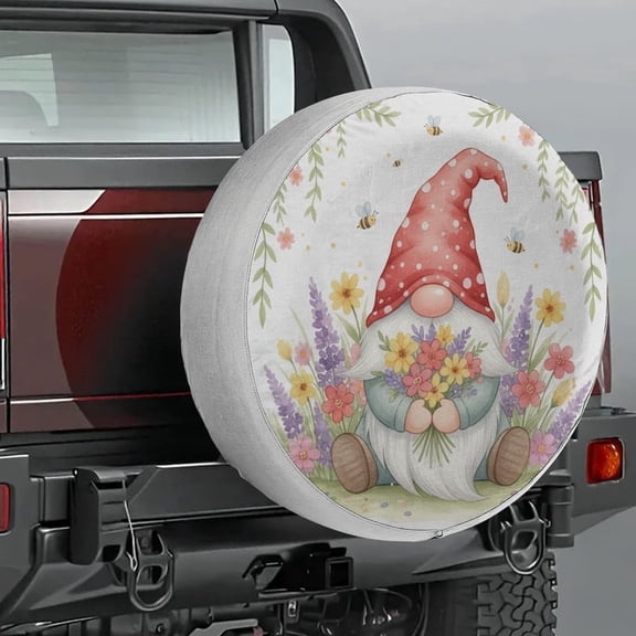 Lotusprinthandmade Gnomes with Floral Fall Spare Tire Cover Without Backup Camera Hole 6 Sizes (31 in.)