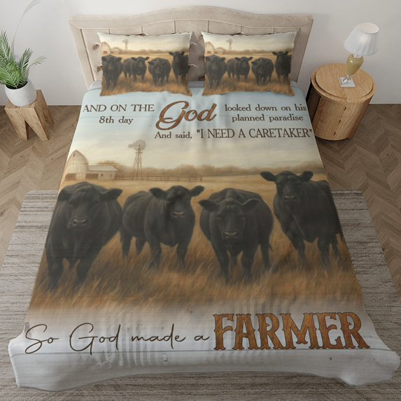Lotusprinthandmade God Quote Black Angus Cow Lovers Bedding Set (Made in Vietnam) (68x88), christian cow lovers duvet cover