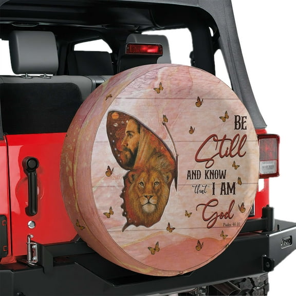 Lotusprinthandmade God Quote Jesus and Lion Spare Tire Cover Without Backup Camera Hole 6 Sizes (27 in.), christian faith based jesus and lion tire cover