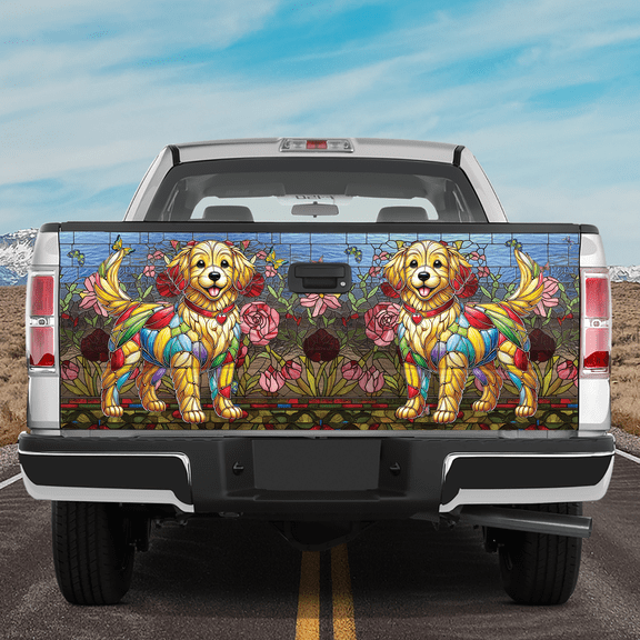 Lotusprinthandmade Golden Retriever Dog 3D Tailgate Wrap 2 Sizes (24"x58"), Animal Graphic Tailgate Wrap