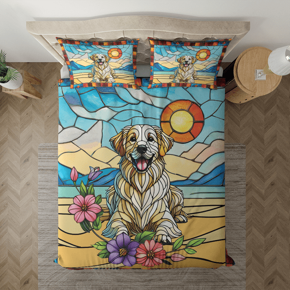 Lotusprinthandmade Golden Retriever Dog Pattern Bedding Set (Made in Vietnam) (60x80), golden retriever dog duvet cover, cute golden retriever dog bed set