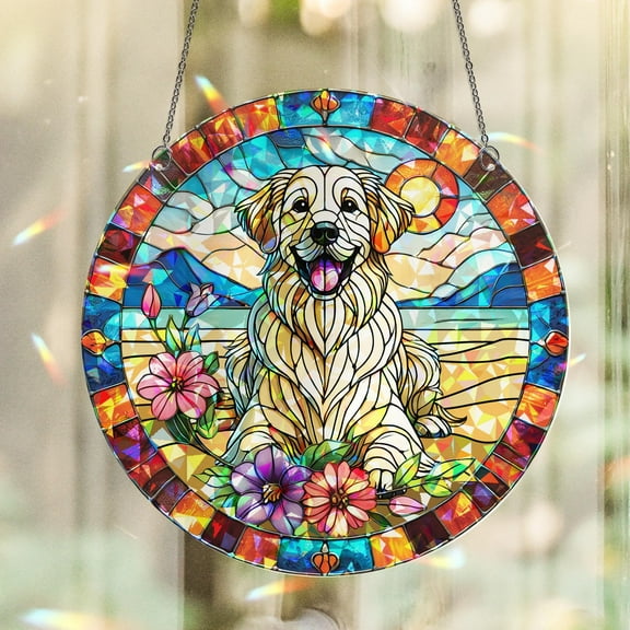 Lotusprinthandmade Golden Retriever Dog Pattern Custom Shape Broken Glass Hologram Ornament 3.5in, 3d golden retriever dog holographic decoration