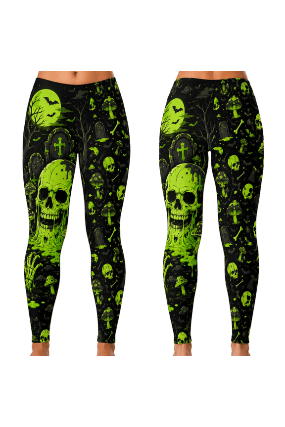 Gothic Skull Print All-over Print Leggings XS-5XL (5XL), skeleton print leggings