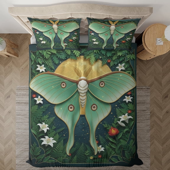 Lotusprinthandmade Green Moonlight Insect Bedding Set (104x88)