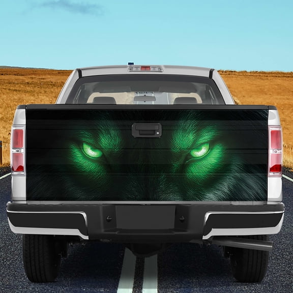 Lotusprinthandmade Green Wolf Eyes Tailgate Wrap 2 Sizes (24"x58"), wolf eyes tailgate wrap, green wolf truck decal