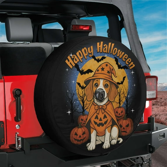 Lotusprinthandmade Halloween Beagle Dog Spare Tire Cover With Backup Camera Hole 6 Sizes (29 in.), halloween beagle themed tire cover