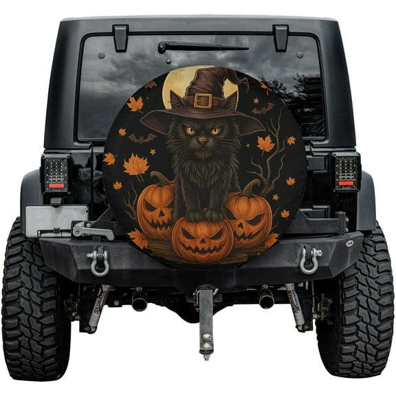 Lotusprinthandmade Halloween Black Cat Spare Tire Cover Without Backup Camera Hole 6 Sizes (27 in.)