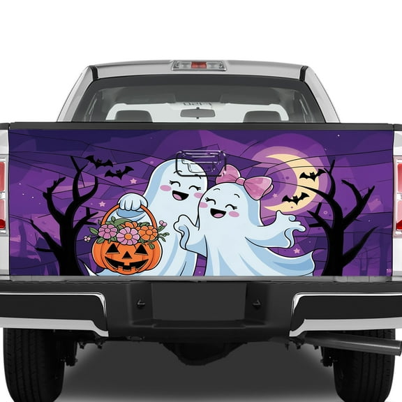 Lotusprinthandmade Halloween Couple Spooky Tailgate Wrap 2 Sizes (24"x58"), truck tailgate wrap for halloween lovers
