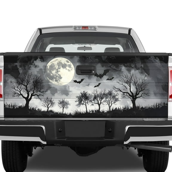 Lotusprinthandmade Halloween Night Moon Graphic Tailgate Wrap 2 Sizes (26"x66"), halloween wrap for truck tailgate, halloween wrap