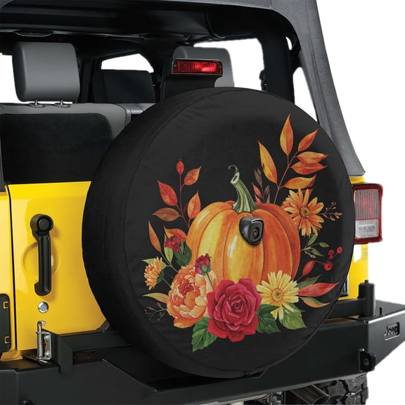 Lotusprinthandmade Halloween Pumpkin with Floral Spare Tire Cover With Backup Camera Hole