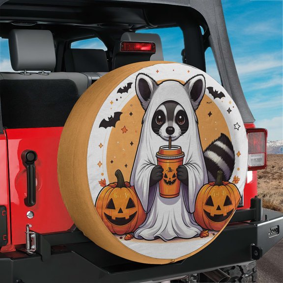Lotusprinthandmade Halloween Raccoon and Pumpkin Graphic Car Spare Tire Cover Without Backup Camera Hole 6 Sizes (32 in.), graphic halloween raccoon tire cover