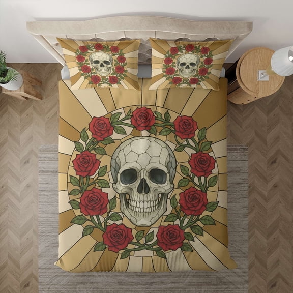 Lotusprinthandmade Halloween Skull Floral Bedding Set, Multicolor, 60x80