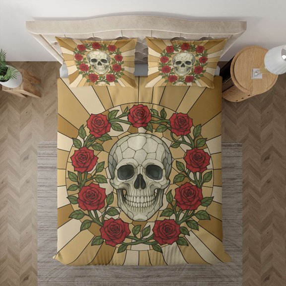 Lotusprinthandmade Halloween Skull Floral Bedding Set (Made in Vietnam) (68x88), Durable And High-Quality Bedding
