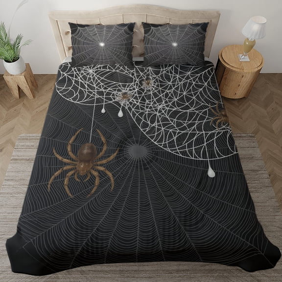 Lotusprinthandmade Halloween Spider Bedding Set (Made in Vietnam) (78x88), spider bed set, halloween themed bed set, spider comforter set