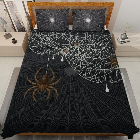 Lotusprinthandmade Halloween Spider Quilt Bedding Set (White Binding) 5 Sizes (Made in Vietnam) (55x60), halloween gift quilt bed set, spider quilt bedding, halloween themed quilt set