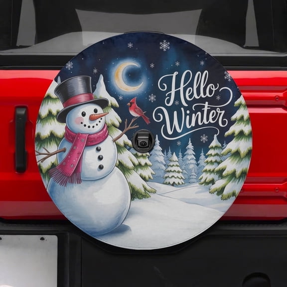 Lotusprinthandmade Happy Christmas Snowman Spare Tire Cover With Backup Camera Hole 6 Sizes (28 in.) – Christmas Tire Cover