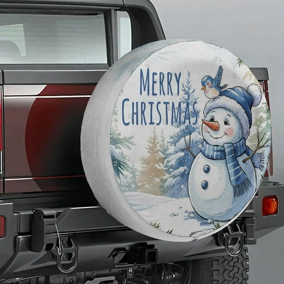 Lotusprinthandmade Happy Christmas Snowman Spare Tire Cover Without Backup Camera Hole 6 Sizes (28 in.) – Christmas Tire Cover