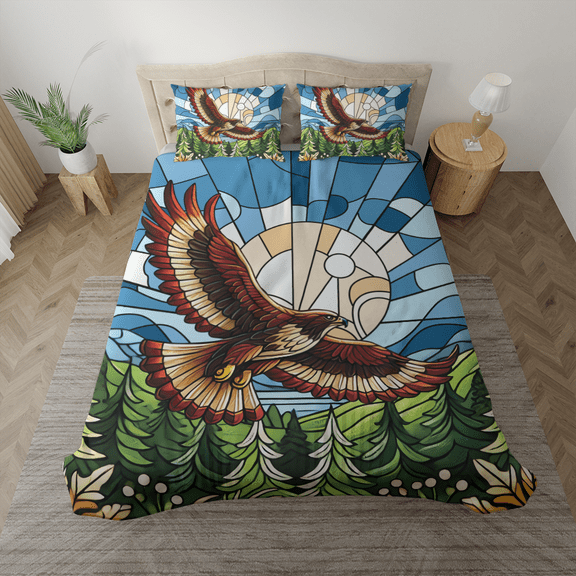 Lotusprinthandmade Hawk Bird Bedding Set (Made in Vietnam) (88x88), hawk bird themed bed set, hawk bird bedding