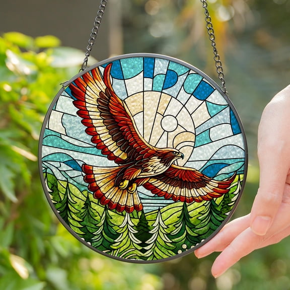 Lotusprinthandmade Hawk Bird Stained Glass Suncatcher for Window Hanging Cir4in, hawk bird window hanging, stained glass hawk bird decor