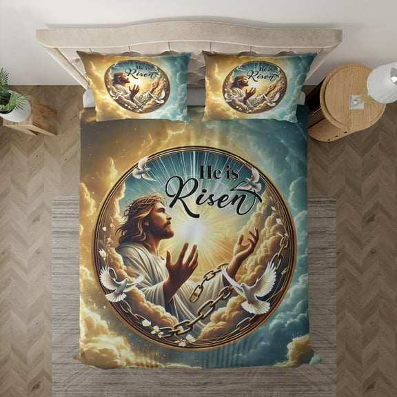 Lotusprinthandmade He Is Risen Faith Cross Bedding Set (Made in Vietnam) (60x80) – Bedding Set With Faith Theme