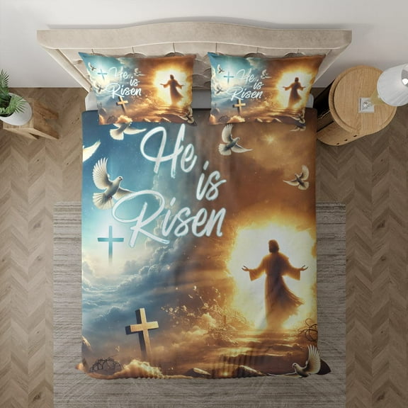 Lotusprinthandmade He Is Risen Faith Cross Bedding Set (Made in Vietnam) (60x80) – Bedding Set With Faith Theme