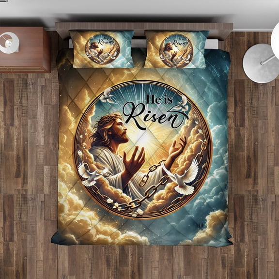 Lotusprinthandmade He Is Risen Faith Cross Quilt Bedding Set (Fold Hem) 5 Sizes (Made in Vietnam) (60x70), Vibrant And Playful Print Quilt