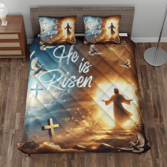 Lotusprinthandmade He Is Risen Faith Cross Quilt Bedding Set (White Binding) 5 Sizes (Made in Vietnam) (55x60), Vibrant And Playful Print Quilt