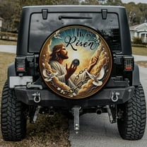 Lotusprinthandmade He Is Risen Faith Cross Spare Tire Cover With Backup Camera Hole 6 Sizes (27 in.)