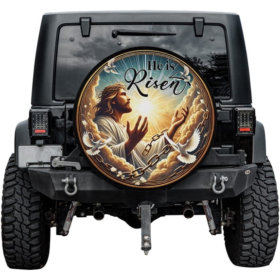 Lotusprinthandmade He Is Risen Faith Cross Spare Tire Cover Without Backup Camera Hole 6 Sizes (27 in.)