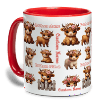 Lotusprinthandmade Highland Cow Accent Mug (11oz) (Made In US) – Ceramic Coffee Mug For Cow Lovers