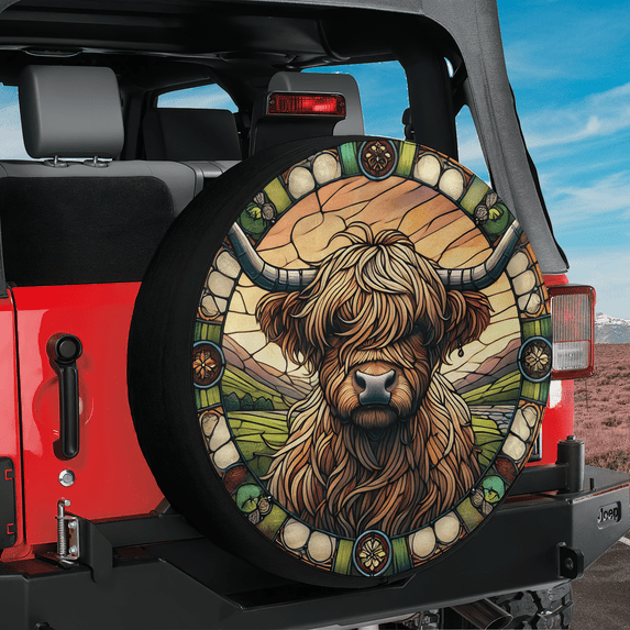 Lotusprinthandmade Highland Cow Spare Tire Cover Without Backup Camera Hole 6 Sizes (32 in.), highland cow car tire cover, highland cow tire wrap