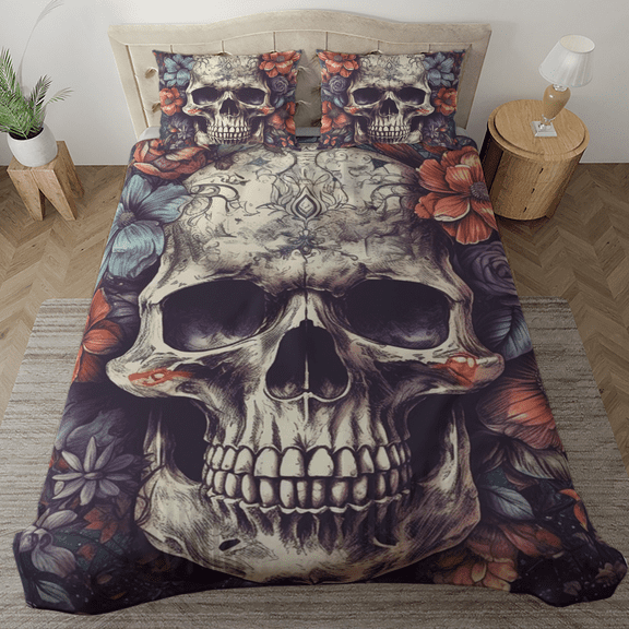 Lotusprinthandmade Horror Skull Skeleton Halloween Bedding Set